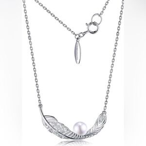 Sterling Silver Feather with Pearl Necklace